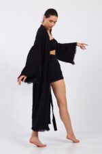 Classic Pamuklu Müslin Kimono Siyah - الصورة 10