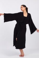 Classic Pamuklu Müslin Kimono Siyah - الصورة 8