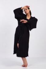 Classic Pamuklu Müslin Kimono Siyah - الصورة 7