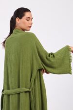 Classic Pamuklu Müslin Kimono Yeşil - الصورة 2