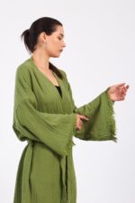 Classic Pamuklu Müslin Kimono Yeşil - الصورة 7