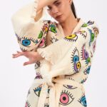 Bunte Augen Stein gedruckt Baumwolle Musselin Kimono