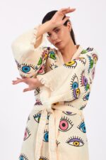 Colourful Eyes Stone Printed Cotton Muslin Kimono