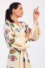 Colorful Eyes TaŠBaskılı Pamuklu Müslin Kimono - Image 4