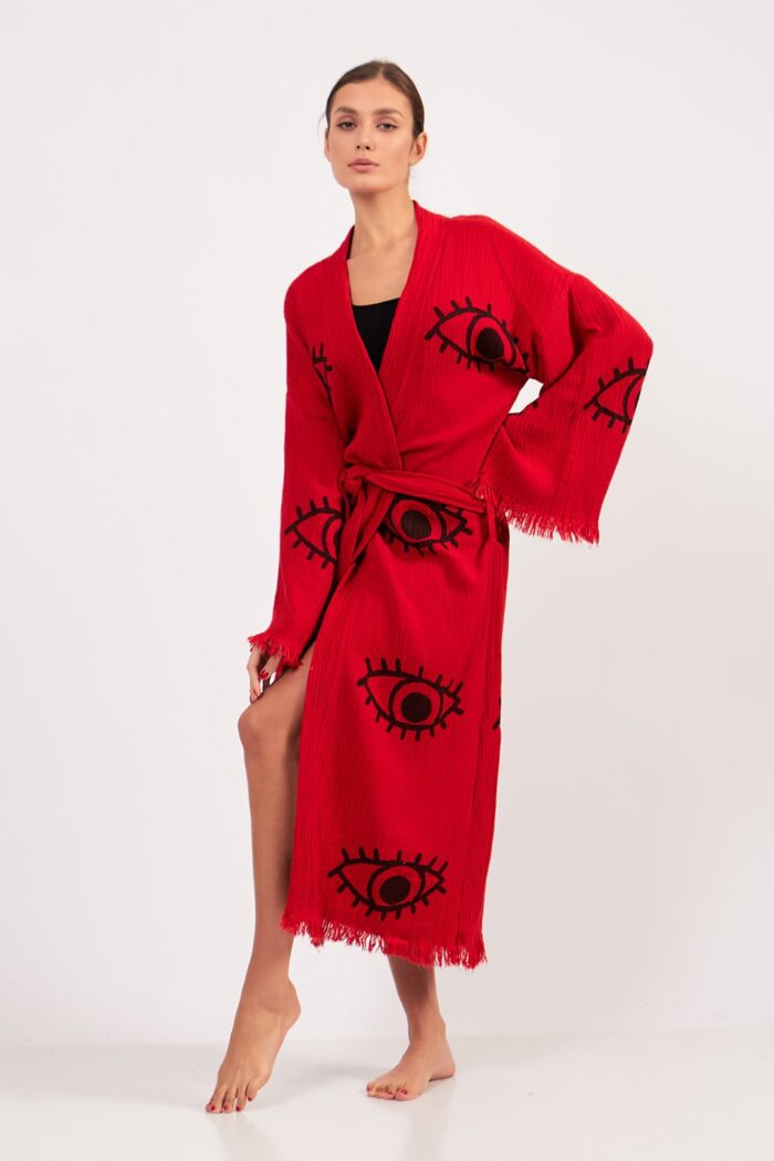 Eye Kırmızı Pamuklu Müslin Kimono - Görsel 8