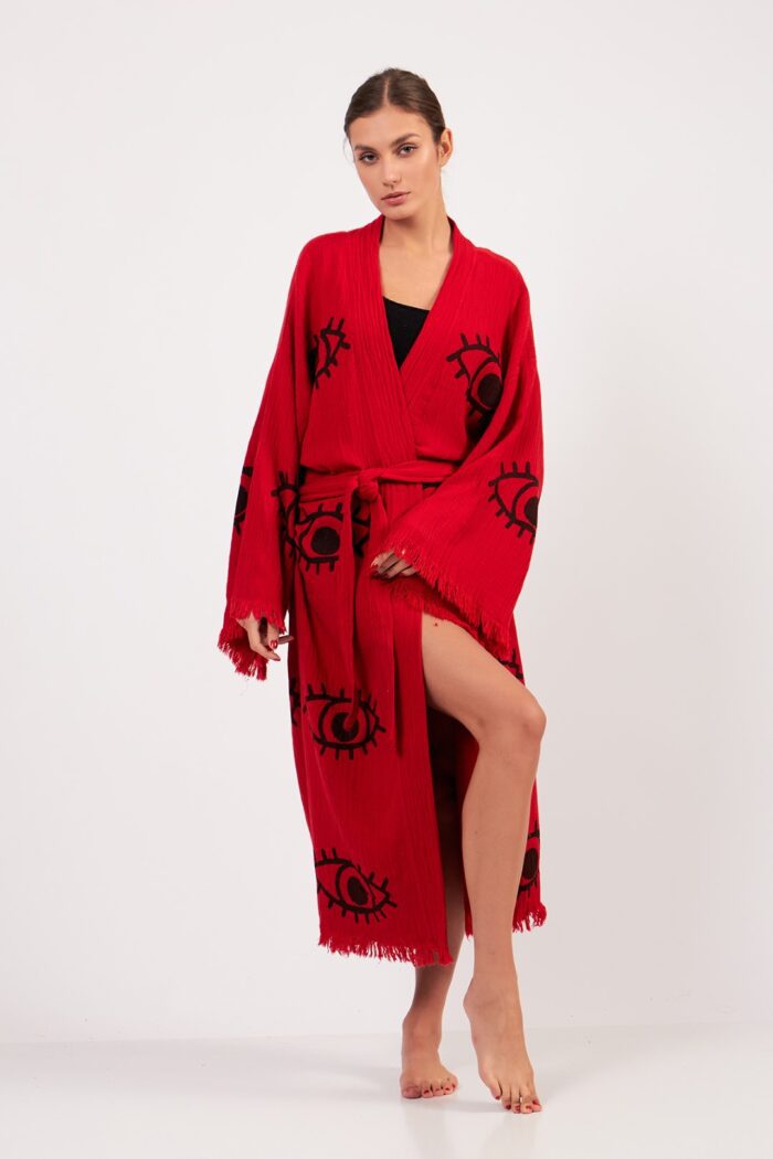 Eye Kırmızı Pamuklu Müslin Kimono - Görsel 10