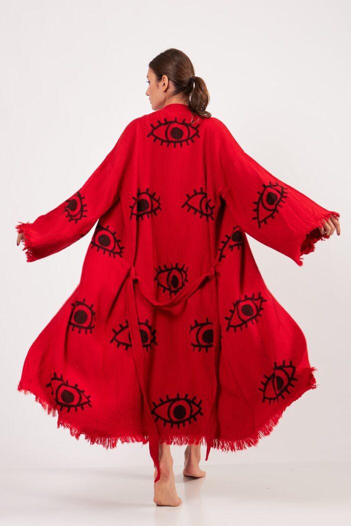 Eye Kırmızı Pamuklu Müslin Kimono - Görsel 2