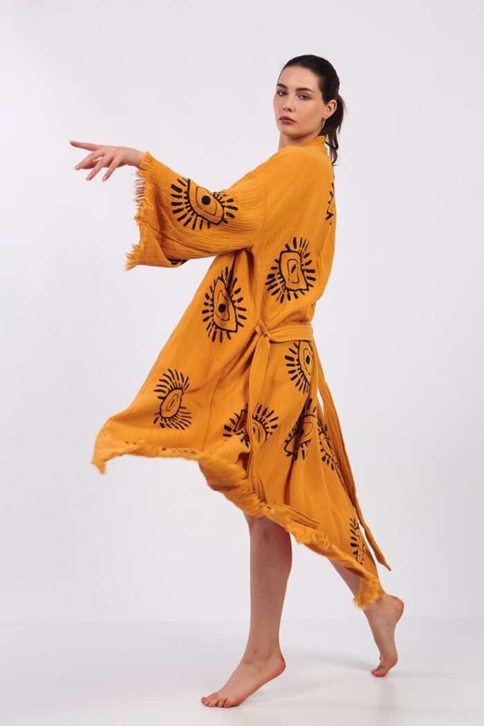 Eye Sarı Pamuklu Müslin Kimono - Image 6