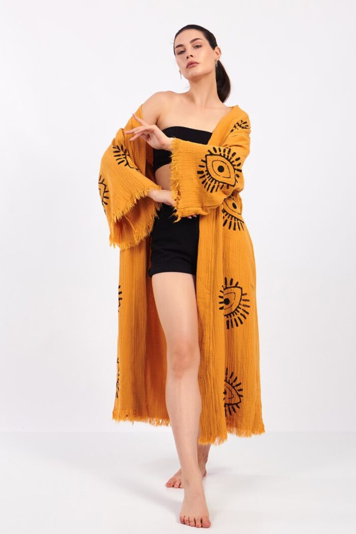 Eye Sarı Pamuklu Müslin Kimono - Image 5