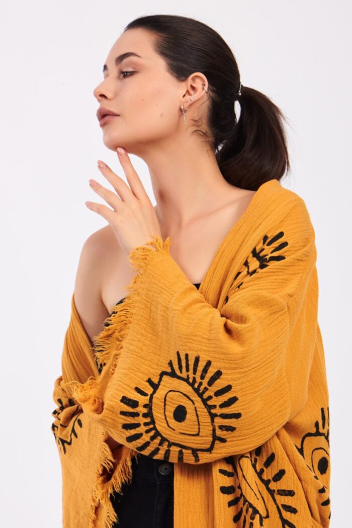 Eye Sarı Pamuklu Müslin Kimono - Image 3