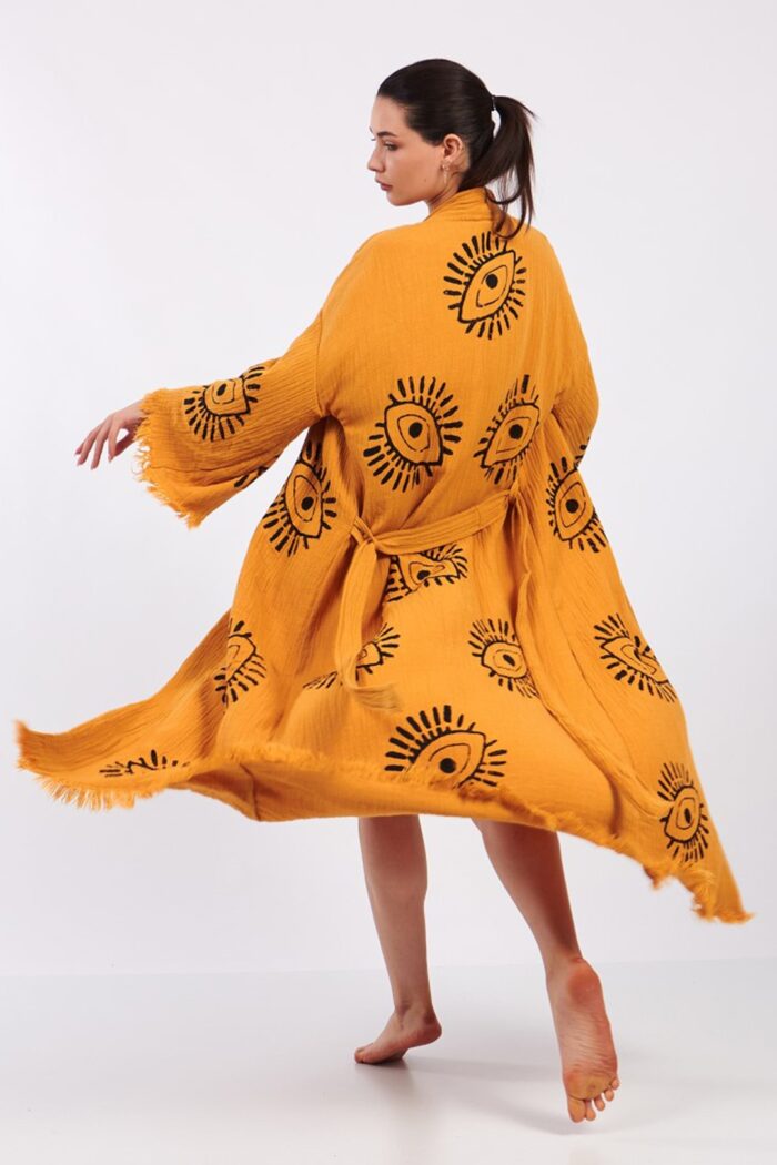 Eye Sarı Pamuklu Müslin Kimono - Image 9