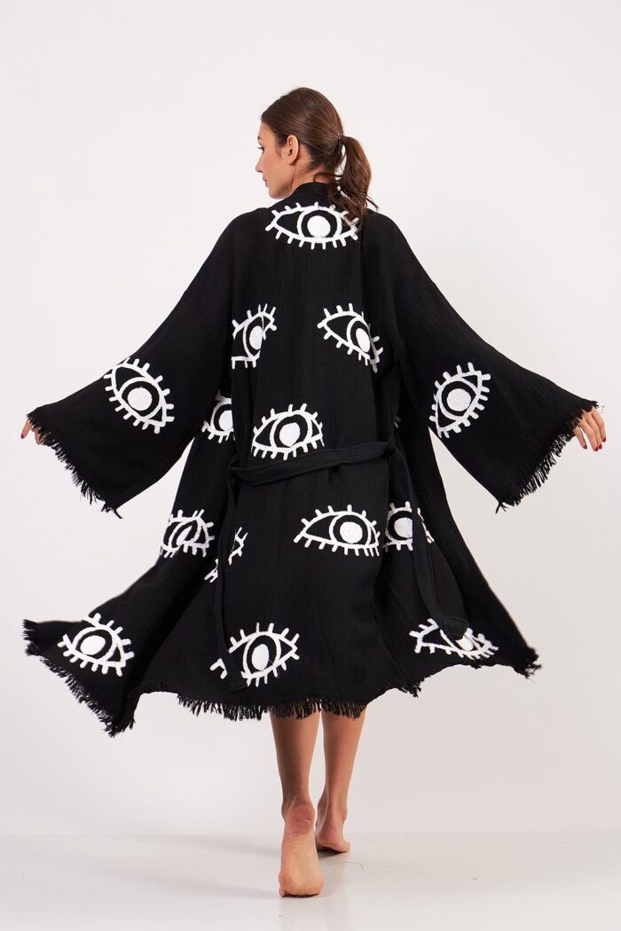 Eye Siyah Pamuklu Müslin Kimono