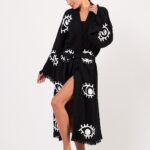 Auge Schwarz Baumwolle Musselin Kimono