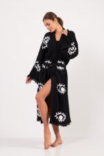 Eye Siyah Pamuklu Müslin Kimono