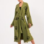 Augengrüner Baumwoll-Musselin-Kimono