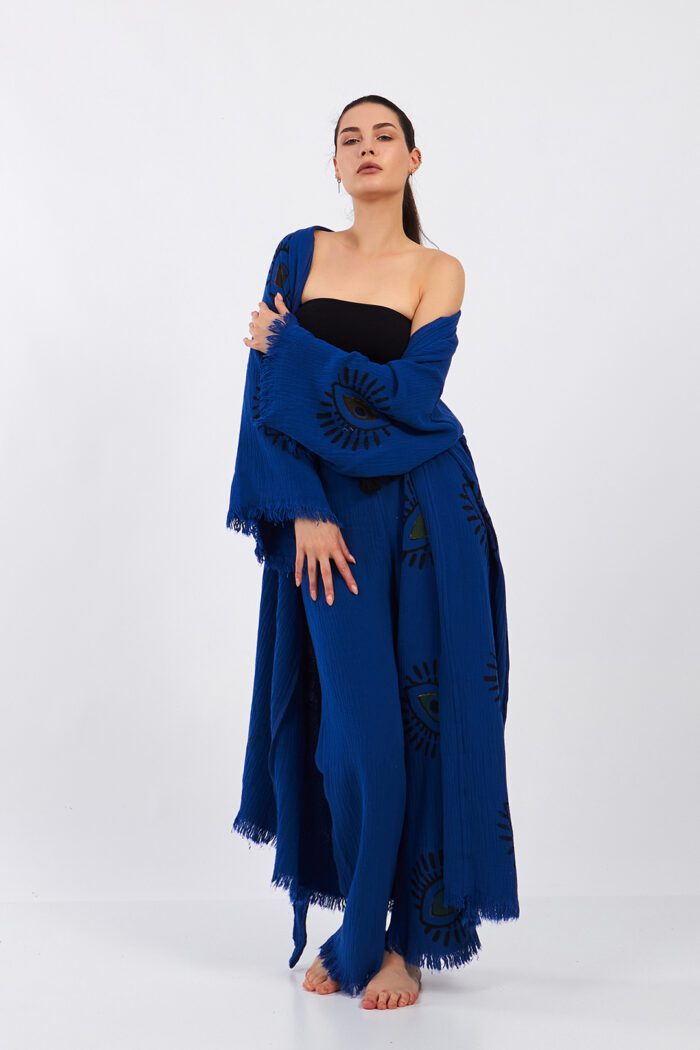 Eyes Pamuklu Müslin Kimono Parlament Mavi Takım - Image 4