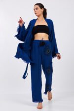 Eyes Pamuklu Müslin Kimono Parlament Mavi Takım - Image 12