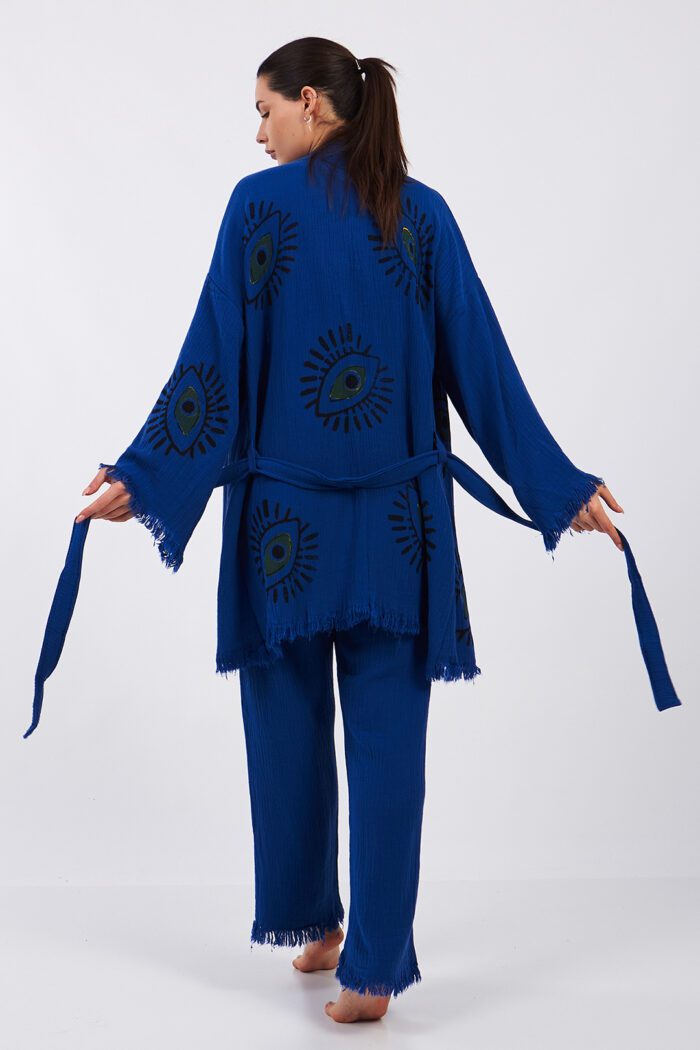 Eyes Pamuklu Müslin Kimono Parlament Mavi Takım - Image 11
