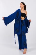 Eyes Pamuklu Müslin Kimono Parlament Mavi Takım - Image 10