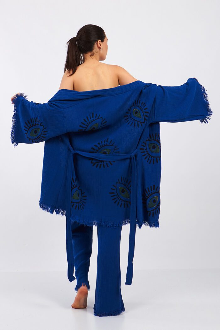 Eyes Pamuklu Müslin Kimono Parlament Mavi Takım - Image 9