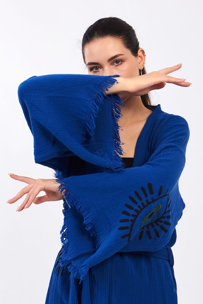 Eyes Pamuklu Müslin Kimono Parlament Mavi Takım - Image 8