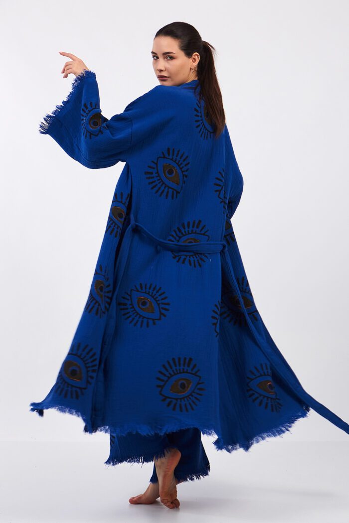 Eyes Pamuklu Müslin Kimono Parlament Mavi Takım - Image 7