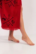 Göbeklitepe Taş Baskılı Pamuklu Müslin Kimono Kırmızı - الصورة 6