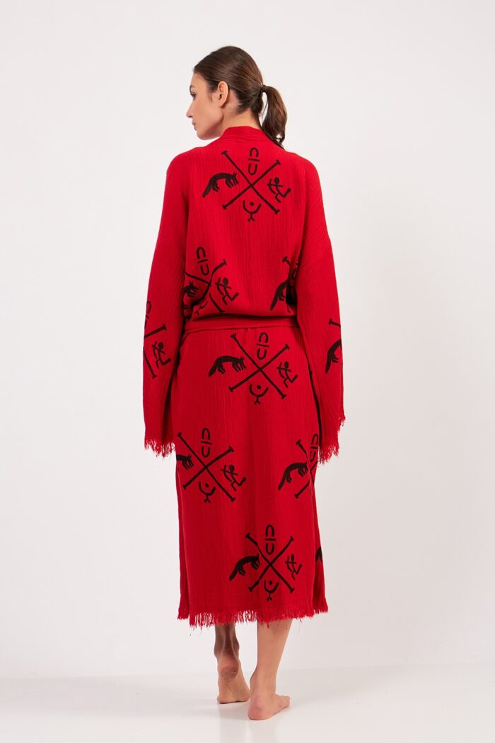 gobeklitepe-tas-baskili-pamuklu-muslin-kimono-kirmizi Göbeklitepe Taş Baskılı Pamuklu Müslin Kimono Kırmızı - الصورة 4