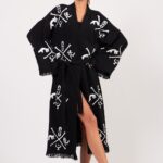 Göbeklitepe Taş Baskılı Pamuklu Müslin Kimono Siyah