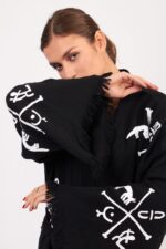 Göbeklitepe Taş Baskılı Pamuklu Müslin Kimono Siyah - الصورة 5