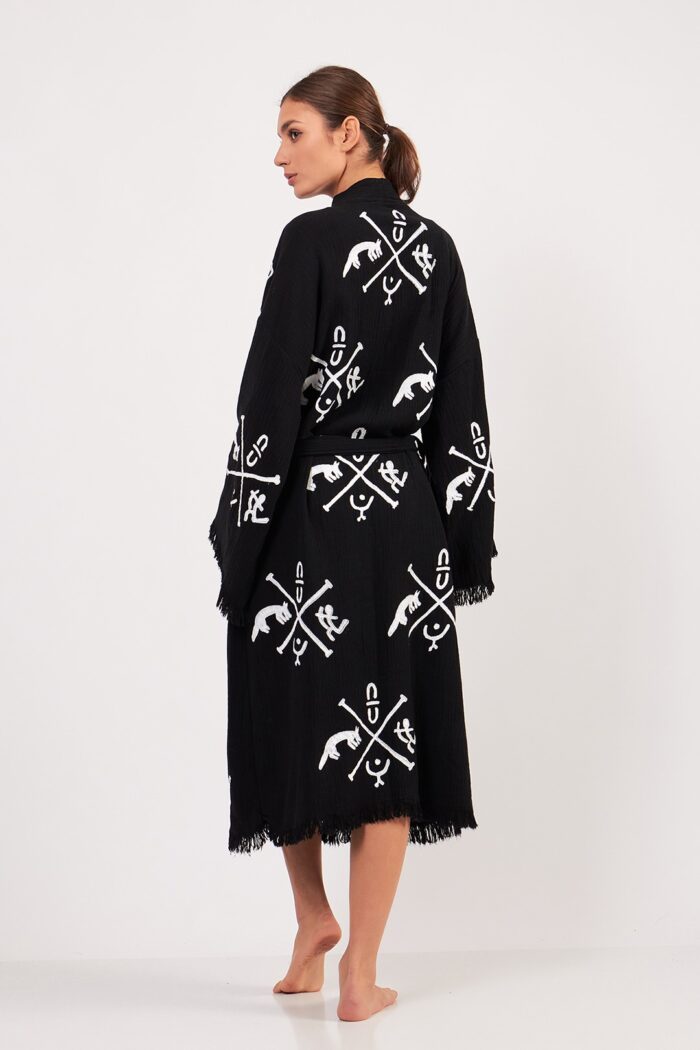 gobeklitepe-tas-baskili-pamuklu-muslin-kimono-siyah Göbeklitepe Taş Baskılı Pamuklu Müslin Kimono Siyah - الصورة 4