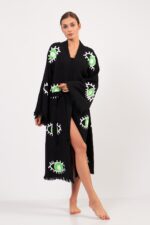 Green Eye Pamuklu Müslin Kimono Siyah - Görsel 8