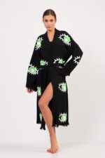 Green Eye Pamuklu Müslin Kimono Siyah - Görsel 7