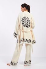 Hitit Desenli Taş Baskılı Pamuklu Müslin Kimono Takım - Image 4