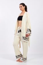 Hitit Desenli Taş Baskılı Pamuklu Müslin Kimono Takım - Image 21