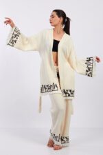 Hitit Desenli Taş Baskılı Pamuklu Müslin Kimono Takım - Image 2