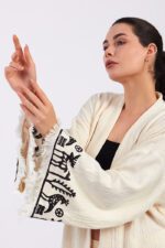 Hitit Desenli Taş Baskılı Pamuklu Müslin Kimono Takım - Image 3