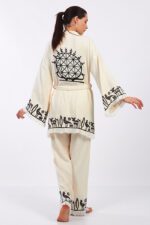 Hitit Desenli Taş Baskılı Pamuklu Müslin Kimono Takım - Image 9