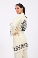 Hitit Desenli Taş Baskılı Pamuklu Müslin Kimono Takım - Image 10