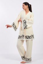 Hittite Patterned Stone Printed Cotton Muslin Kimono Set