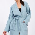 Ice Blue Pamuklu Müslin Bornoz
