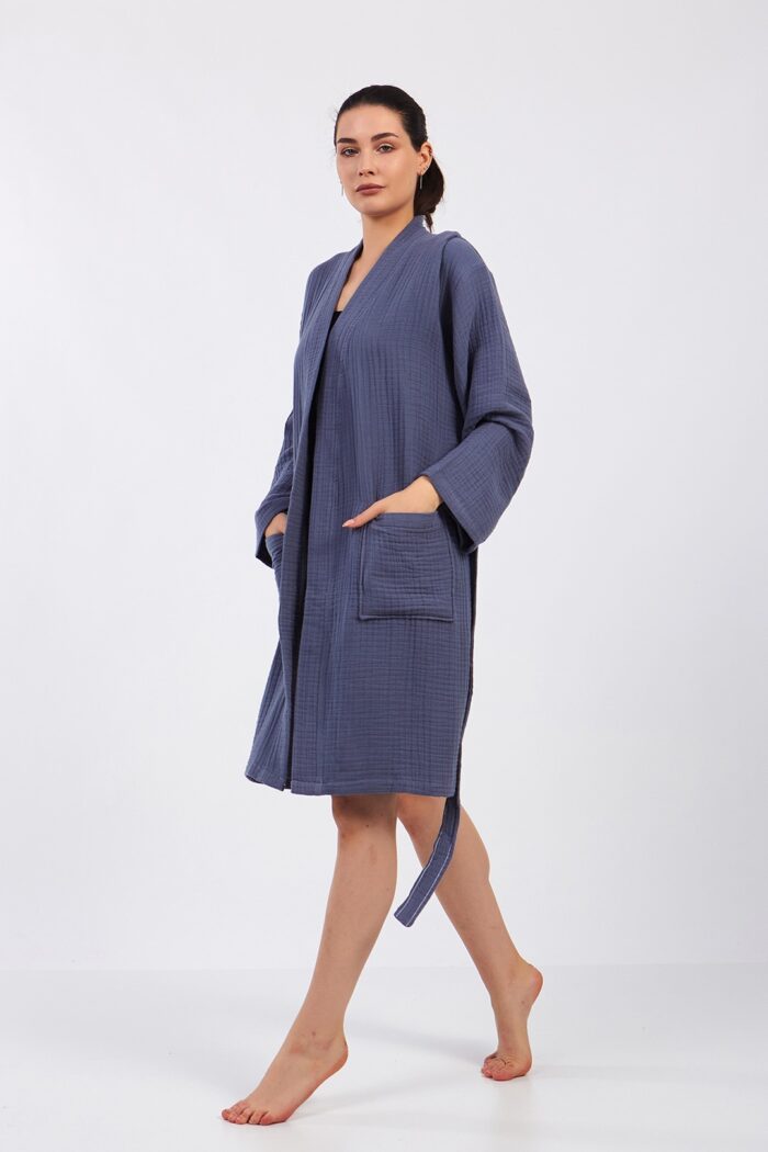 Indigo Blue Pamuklu Müslin Bornoz Indigo Blue Pamuklu Müslin Bornoz