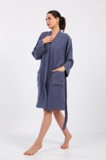 Indigo Blue Pamuklu Müslin Bornoz