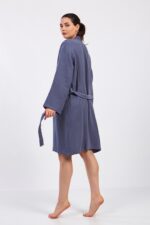 Indigo Blue Pamuklu Müslin Bornoz