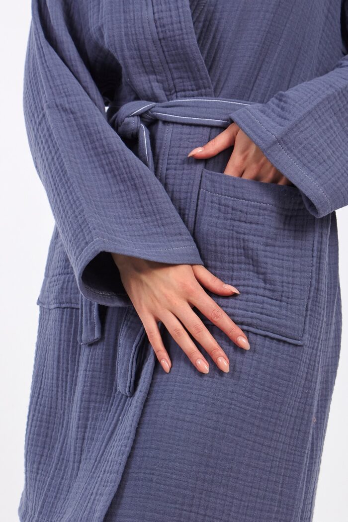 indigo-blue-pamuklu-muslin-bornoz Indigo Blue Pamuklu Müslin Bornoz - Görsel 3