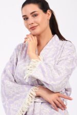 Jakarlı Damask Pamuklu Müslin Kimono - الصورة 4