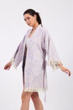 Jakarlı Damask Pamuklu Müslin Kimono - الصورة 13