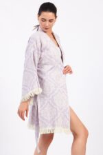 Jakarlı Damask Pamuklu Müslin Kimono - الصورة 11
