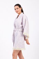 Jakarlı Damask Pamuklu Müslin Kimono - الصورة 6