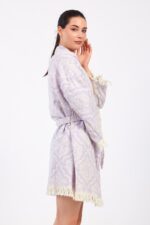 Jakarlı Damask Pamuklu Müslin Kimono - الصورة 5